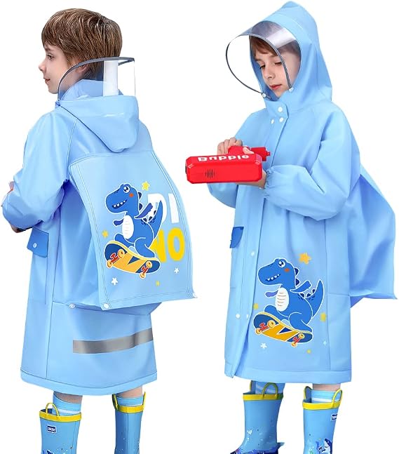 Kids Raincoats Boys Girls Rain Jacket Cartoon Zipper Rain Poncho Toddler Rain Suit Cute Thicken Rain Wear 2-6 Years