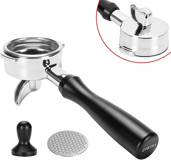 DIBTSA Portafilter Single Spout 58mm 2 Ears Compatible with La Marzocco, Included 304 Stainless Steel Filter Basket and Puck Screen, Anodized Aluminum Handle, Black