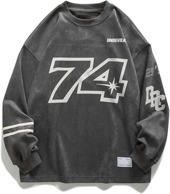 Mens Oversized Sweatshirt Letter Print Vintage Crewneck Long Sleeve Loose Graphic Pullover Tops Unisex Streetwear