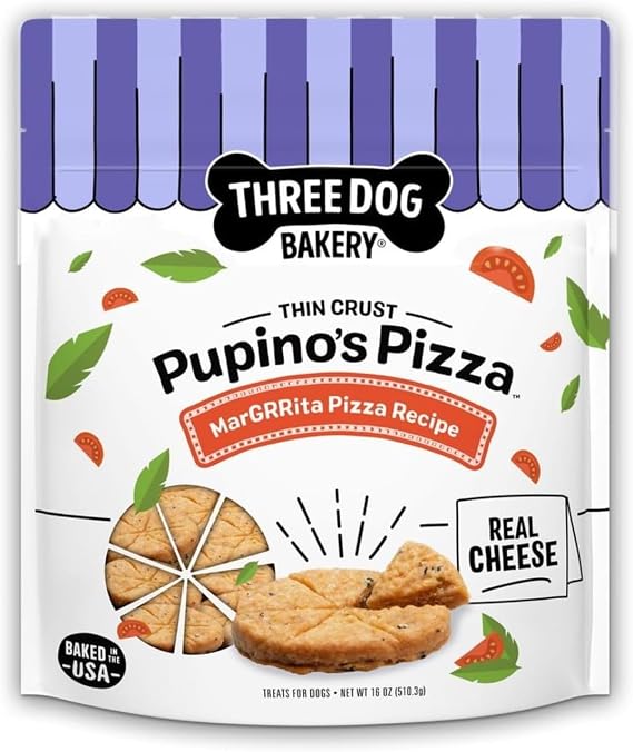 Three Dog Bakery Pupino's Pizza Cookie Crunchy Dog Treats - 16 oz Bag | MARGrrrita Pizza Recipe - Made with Real Ingredients