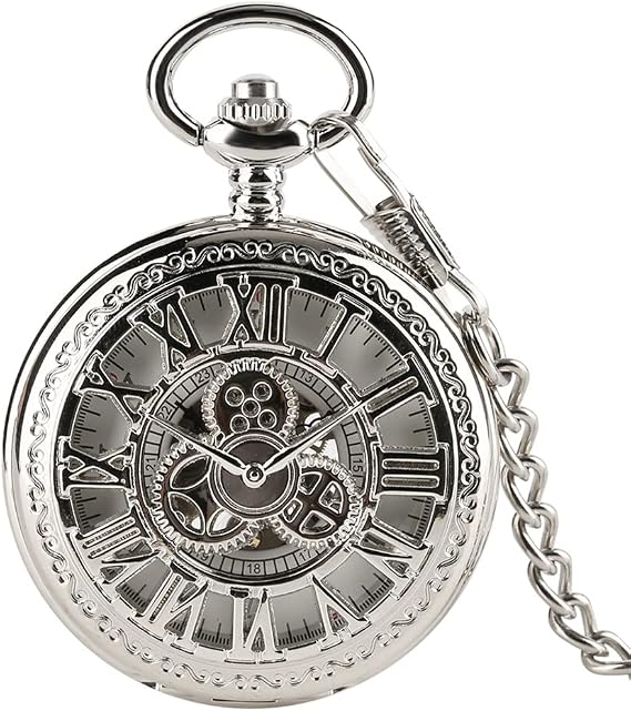 Hollow Gear Roman Numerals Manual Winding Mechanical Pocket Watch Retro Manual Mechanical Pendant Pocket Watch Color: A, Size: One Size
