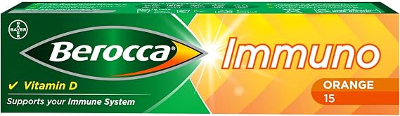 Berocca Immuno Effervescent Tablets - Including Vitamin D, C, A, B6, B9, B12, Selenium, Zinc and Iron - Multivitamin Immune System Support for Men & Women - 11 Vitamins and Minerals - 15 Tablets