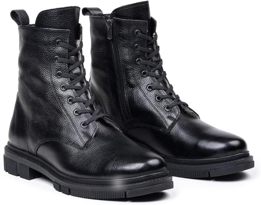 Genuine Leather Men's Boots, Winter Casual Fur Boots, Zipper Boots