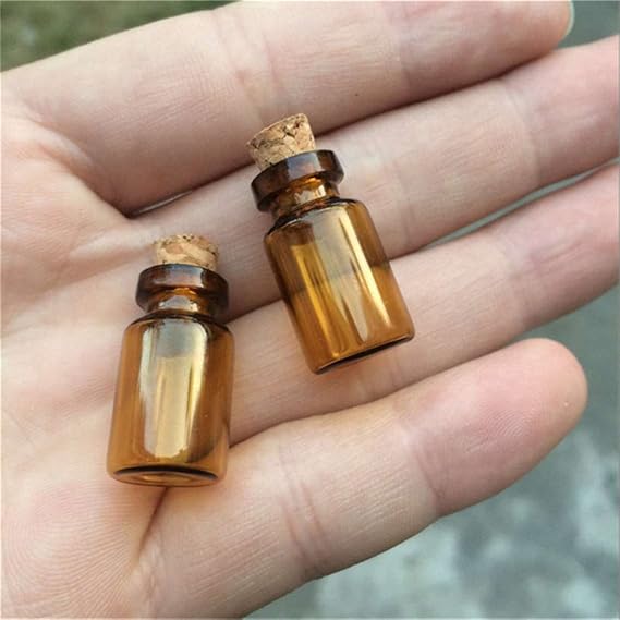 100pcs 1ml Mini Glass Bottles With Cork Amber Vials Jars Gift DIY Empty Little Bottles (13x24mm, Amber)