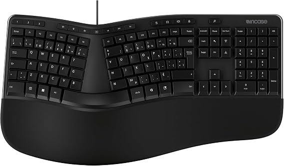 Incase Wired Ergonomic Keyboard Designed by Microsoft Refined Ergonomic Design, Built-in Shortcuts Keys, Layered Palm Rest for Wrist Support, Integrated Number Pad French Canadian Layout