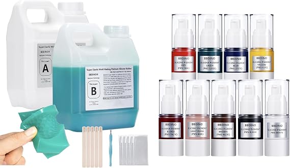 Bundle Deal with BBDINO Silicone Mold Making Kit Super Elastic Half Gallon Plus 9-Color High Concentrated Silicone Pigments