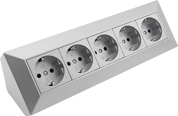ChiliTec Socket Block Corner Socket 5-Way Socket - 230 V Multiple Socket - Assembly & Under-Unit Socket for Kitchen Workshop Silver