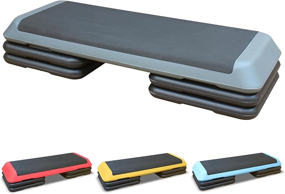 43'' Exercise Aerobic Step Platform, Adjustable Height 4-6-8in Exercise Stepper Workout with 4 Detachable Risers, Aerobics Stepper Workout Stepper for Home Gym Cardio Strength & Training