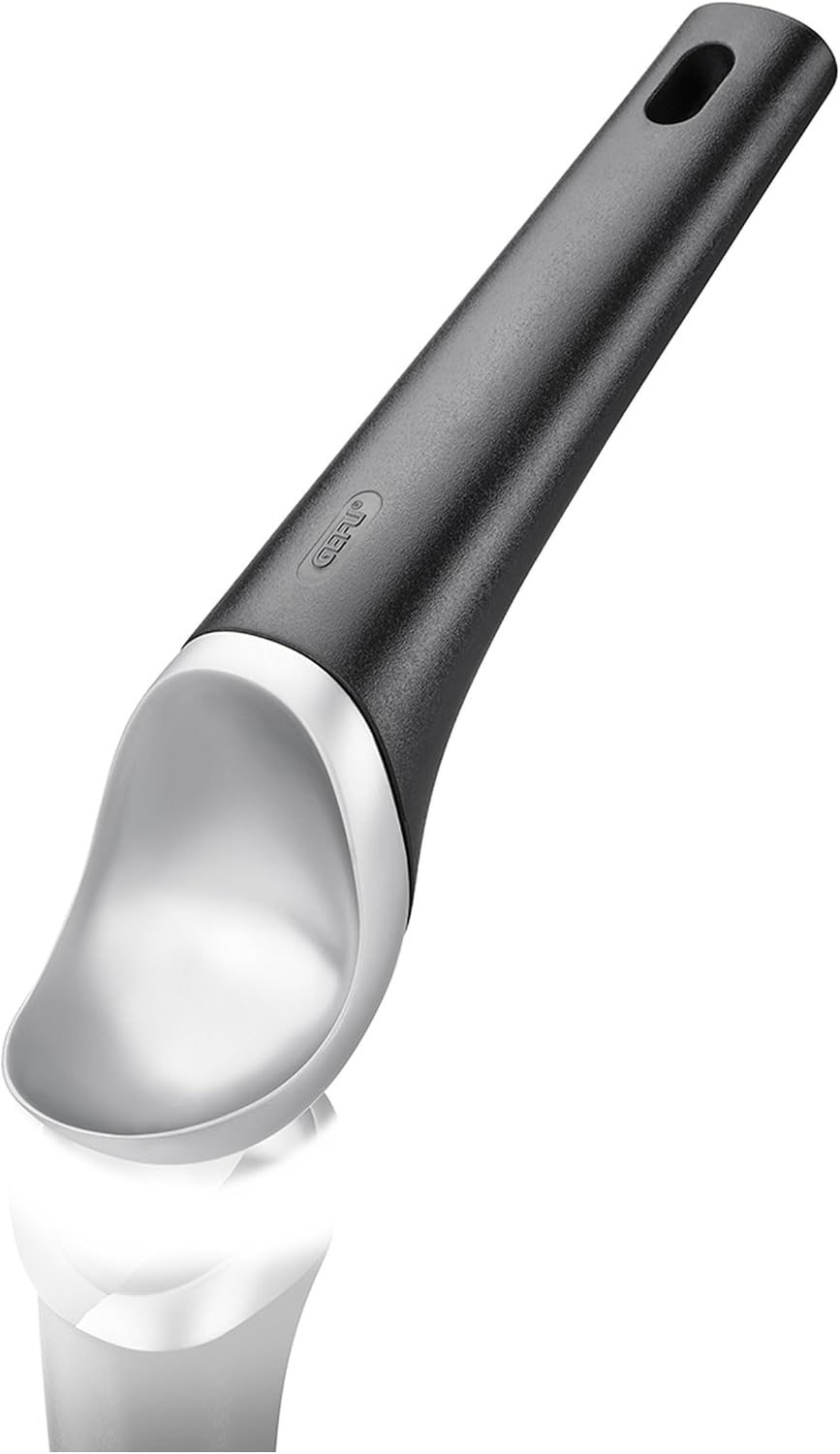 GEFU Ice Cream Scoop - Italia - Ergonomic Ice Cream Spoon for Hard Ice Cream, Scoop for Ice Cream Balls, Comfortable to Use, Dishwasher Safe - BlackSilver