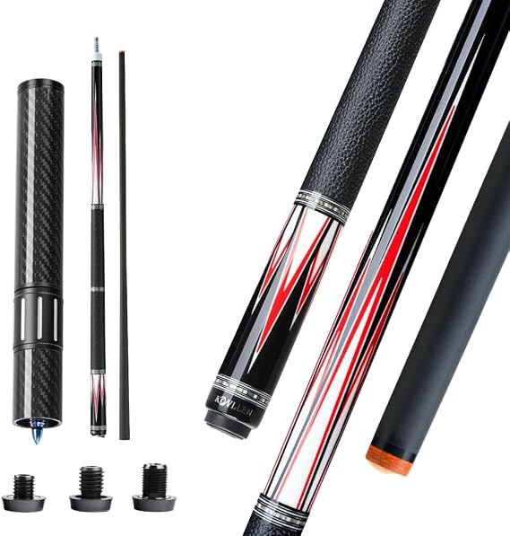 KONLLEN Carbon Fiber Pool Cue Stick and Pool Cue Extension(Low Deflection Hand-Made Inlay Billiard Cue and with 3 Bumpers Carbon Fiber Billiards Extension Billiard Accessories for Pool Sticks)