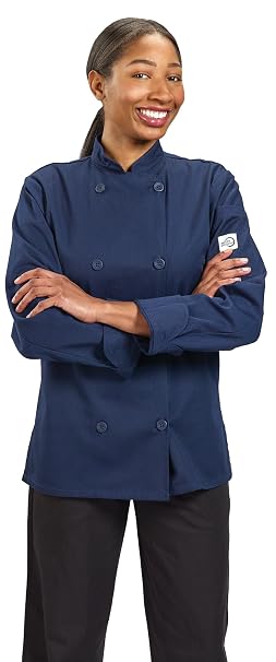 Mercer Culinary M60020NBS Millennia Women's Cook Jacket with Traditional Button, Small, Navy Blue