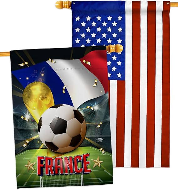 World Cup France American Flag Banner Pack Patio Porch Lawn Garden Room Decorations Outdoor Tapestry Yard Signs Art FIFA Team Qatar Trophy Soccer Game Football Gifts, Made in USA