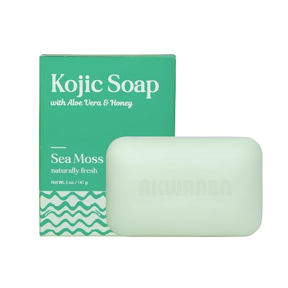 AKWAABA Kojic Acid Soap Bar (Sea Moss) | 5 oz | Gently Cleansing Bar Soap | With Rice Water | For Daily Skin Care | 142 g