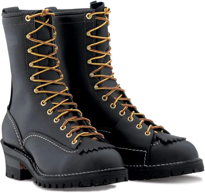 Wesco Highliner 10" Spur Climbing Lace-Up Black Leather Boots USA