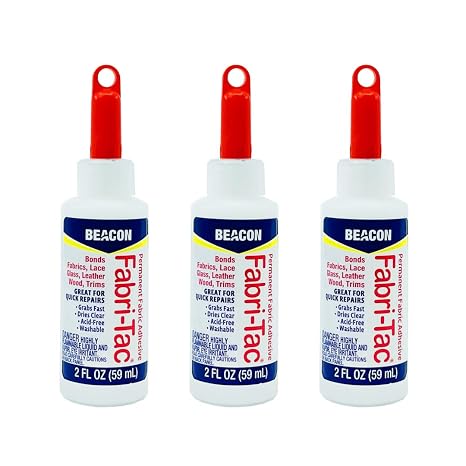 BEACON Fabri-Tac Premium Fabric Glue - Quick Drying, Crystal Clear, Permanent - for Fabrics, Canvas, Lace, Wood and More, 2-Ounce, 3-Pack