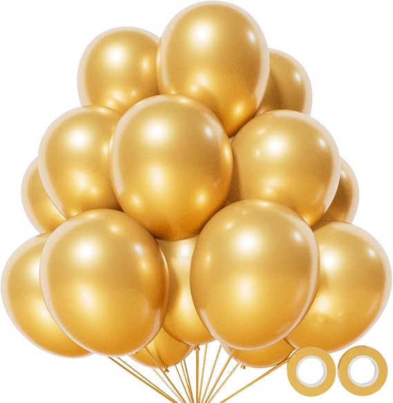110pcs Gold Balloons, Metallic Gold Latex Balloons 12 inch, Globos Dorados for Graduation Birthday Retirement Wedding Party Decorations (with 2 Ribbons).