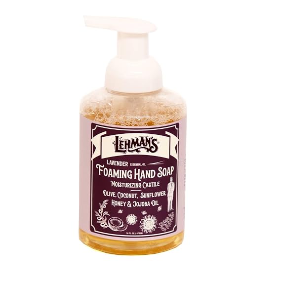Lehman's Castile Foaming Hand Soap, Mild and Moisturizing and All Natural, Essential Oil Scented, 16 fl oz, Lavender