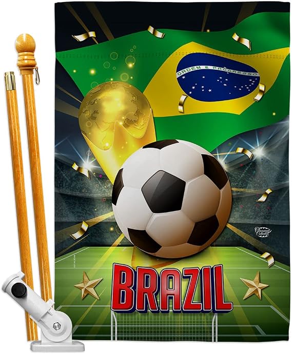 World Cup Brazil Banner Room Wall Art Flag Poles for Outside House Patio Porch Lawn Garden Stand Tapestry Yard Signs FIFA Team Qatar Trophy Soccer Game Football Gifts, Made in USA