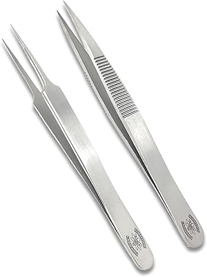 Precision Bundle: Stainless Steel Lab Tweezers with Ultra Fine Tapered Point & 4.25-inch Straight Strong Tip Forceps - Essential Lab Instruments for Accuracy & Durability