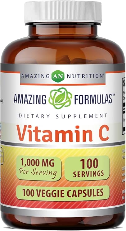 Amazing Formulas Vitamin C Supplement | 1000 Mg | Veggie Capsules | Non-GMO | Gluten-Free | Made in USA (100 Count, 1 Pack)