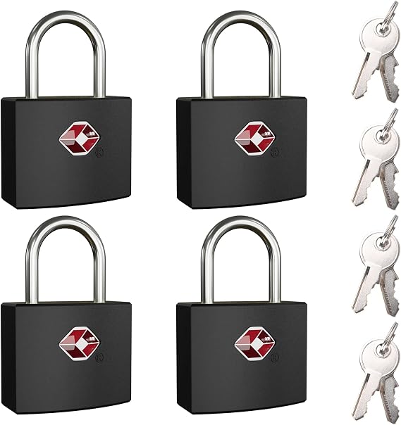 TSA Luggage Locks with Keys, [4 Packs][8 Keys] Diyife Key Travel Locks, Suitcase Padlock for Luggage, Keyed Luggage Locks Brass for Gym Lockers, Laptop Bags,Travel Suitcases（Black