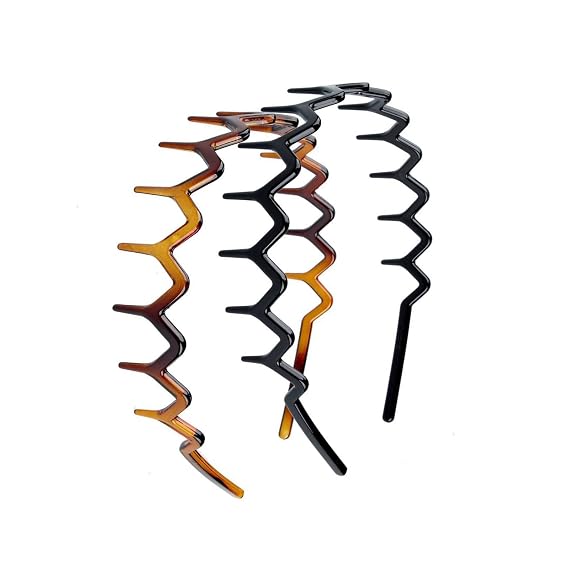 Zig Zag Headbands, Recycled Plastic Wavy Teeth Hair Band, No Slip Effortless HairComb Headbands, Classic 90s Hair Accessories Bands for Women Teen Girls