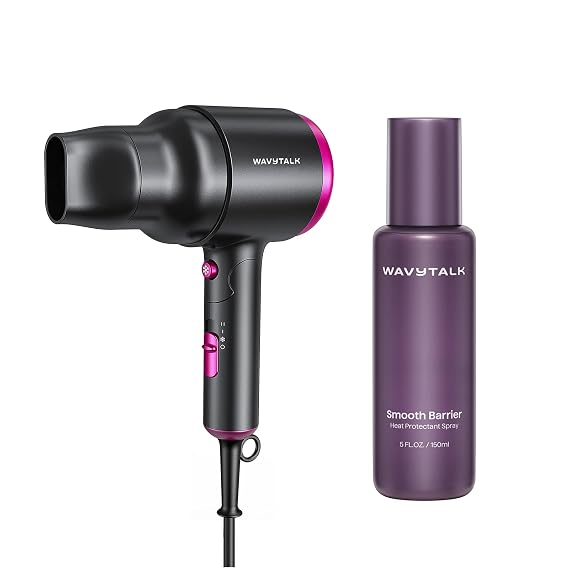 Wavytalk Foldable Hair Dryer and Heat protectant Spray for Hair 5 Fl Oz