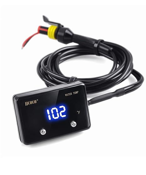 Digital Water Temperature Gauge 14-302F with 1/8 NPT Sensor Real-Time Monitoring 12V LED Electrical Water Coolant Temp Gauges Waterproof for Car Truck Motor Marine Vehicle Automotive Blue