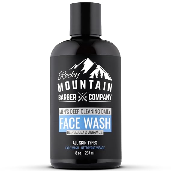 Rocky Mountain Barber Company Men's Daily Face Wash - With Jojoba Oil, Argan Oil, Chamomile Floral Water and Aloe Vera Unscented - 8 oz