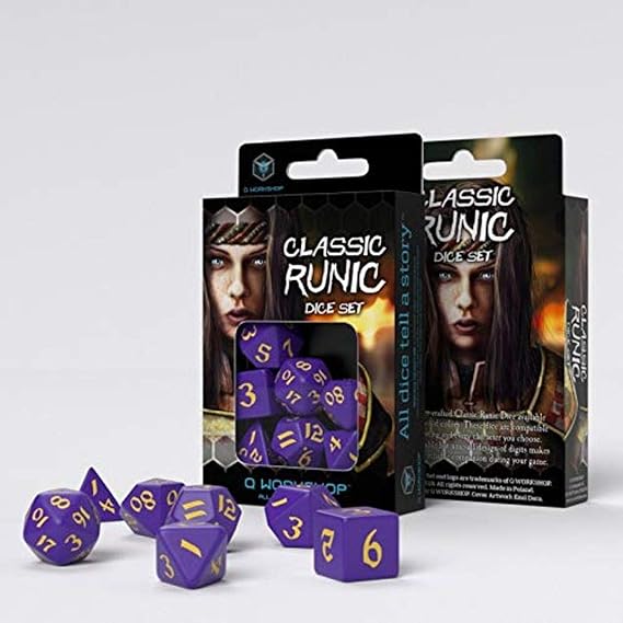 Q Workshop Classic Runic Purple & Yellow Dice Set (7)