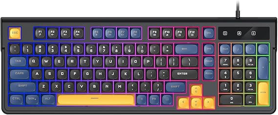 98 Key Wired Mechanical Keyboard with Three Color Keycaps RGB Backlit Portable for Gaming Office (Black)