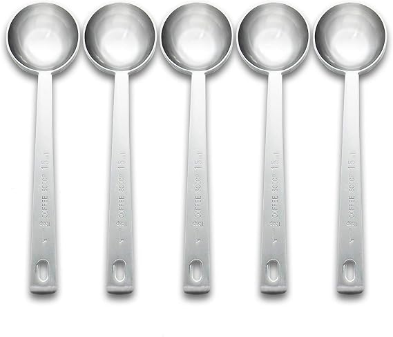 Timoo Coffee Measuring Scoop 1 Tablespoon long handle Stainless Steel spoon for Coffee, Milk Powder, Fruit Powder, Set of 5