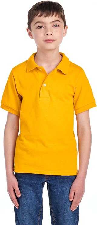 Jerzees Boys' Youth Short Sleeve Polo Shirts, Cotton Blend, Two Button Closure, Regular Fit, Sizes S-XL