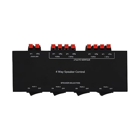 4-Channel Passive Speaker Selector, 4-Zone Sound Distribution Box Hub, Supports up to 200W / Total Power, Full Metal Square Box