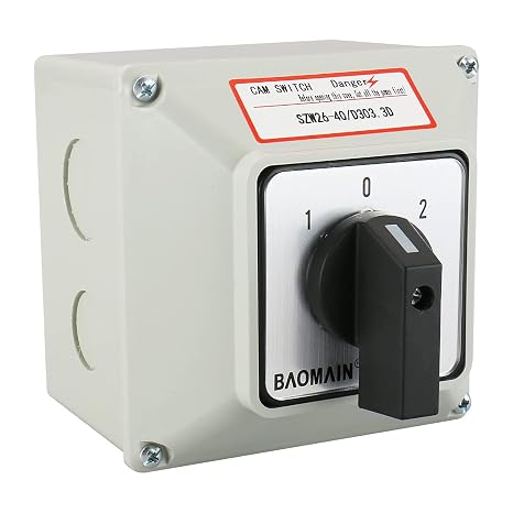 BAOMAIN 40A 3-Phase 3-Position Cam Rotary Changeover Switch with Enclosure