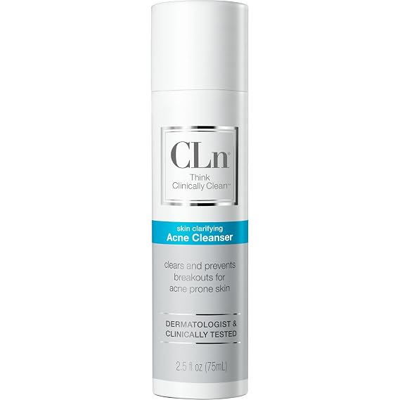 CLn Acne Cleanser - Acne Wash with Salicylic Acid and Preserved with Sodium Hypochlorite, Non-Irritating, Fragrance Free, Treats and Prevents Breakouts for Acne Prone Skin (2.5 fl oz)