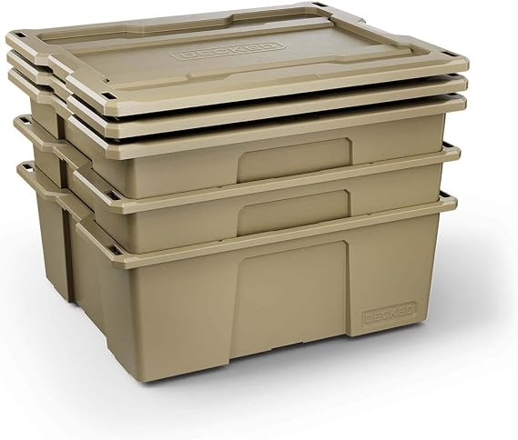 DECKED Payloader 32 L (3-Pack) - 75 lb Bin / 200 lb Lid Load Rated, Heavy-Duty Stackable Storage Bins, Fits Drawer System & Tool Box - Desert Tan