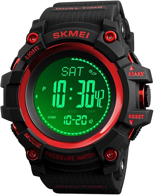 Mens Outdoor Sports Army Watches Pedometer Calories Digital Watch Altimeter Barometer Compass Thermometer Weather Men Watch (Black)
