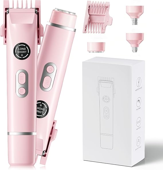 2025 New Bikini Trimmer for Women, 4 in 1 Dual Head Electric Razor, IPX7 Waterproof (Wet/Dry), Painless Hypoallergenic for Shower & Travel, USB Rechargeable for Pubic/Underarm/Leg, Pink