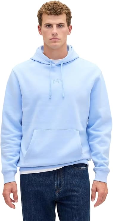 GAP Men's Mini Logo Relaxed Pullover Hoodie, Wind Blue, X-Large-X-Large