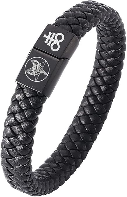Church of Satan Pentagram Baphomet Goat Satanic Leviathan Cross Bracelet Bangle Supernatural Sigil of Satanas Leather Bracelets Jewelry for Men Women