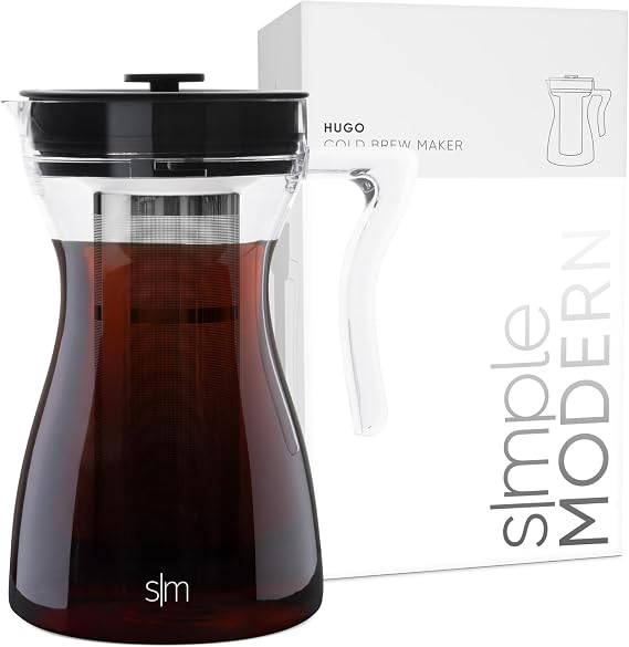 Simple Modern Cold Brew Coffee & Tea, Airtight Pitcher | 1.5 Q | Black | Simple Steep Reusable Fine Mesh Filter, Stainless Steel | Fits Fridge Door, Top-Rack Dishwasher Safe, 48oz, Midnight Black