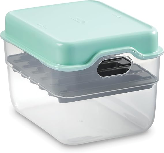 DASH MultiMaker Mini System Removable Plate Storage Case - Plate Organizer with Lid - Stackable Countertop or Cabinet Organizer Storage for Removable Plates - Aqua
