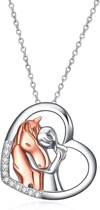 YFN Horse Pendant Necklace Jewelry 925 Sterling Silver Women Embrace Horse Gift For Women