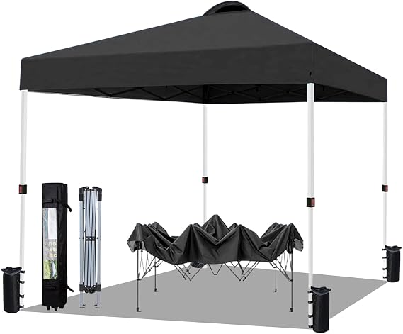10x10 Pop Up Canopy Tent Waterproof Tent for Outdoor Party Camping Commercial Event Tent, with Wheeled Bag and 4 Sandbags (Black)