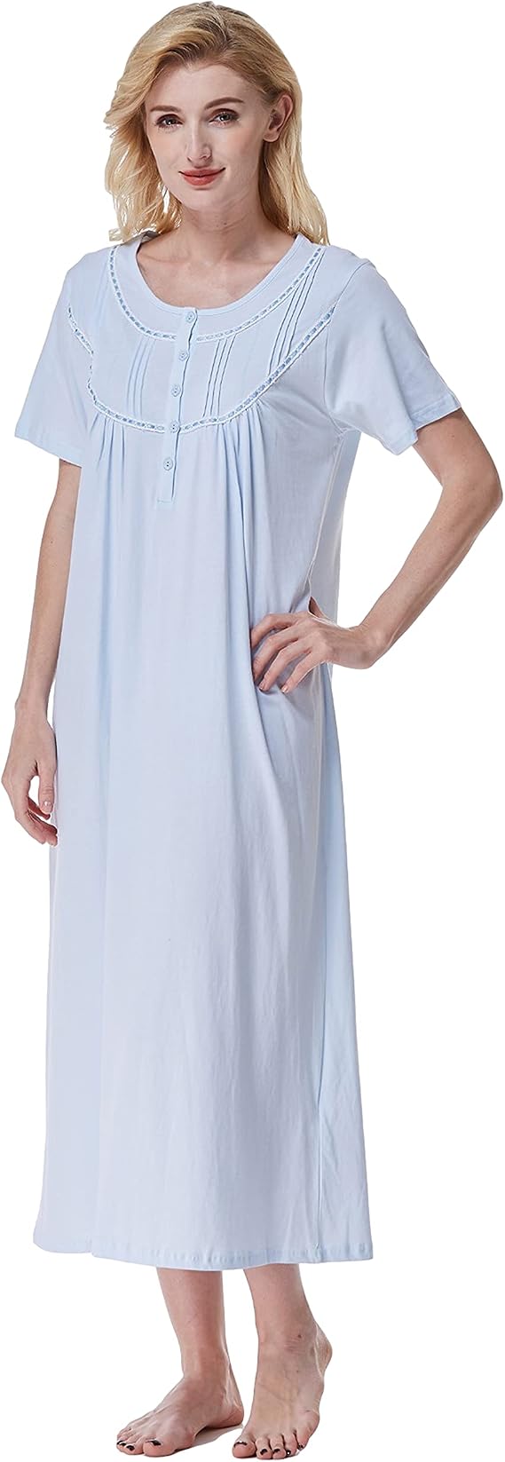 Keyocean Women Nightgowns, Soft 100% Cotton Lightweight Short Sleeve Night-dresses for Ladies