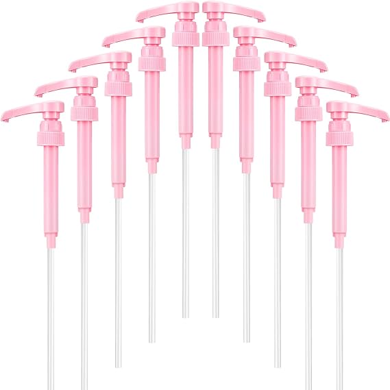 Patelai 10 Pcs Pink Syrup Pump for Syrup Bottles, 750ml to 1L, Plastic | Reusable Dispenser, Compatible with Skinny Syrup, Easy Fit Bottle Neck, Pink Pump Set
