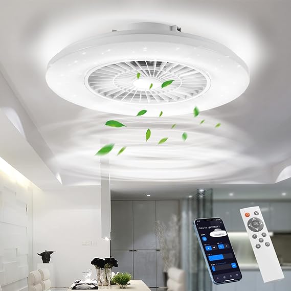 Smart LED Ceiling Light with Fan, Ceiling Fan Lights Stepless Wind Speed Adjustment, Stepless Dimming Light, 60CM Modern Fan Lighting for Living Room, Dining Room, Bedroom, Office, 3000-5500K [Energy Class C]