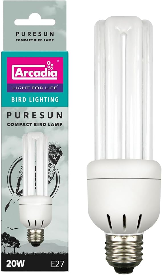 Arcadia Puresun Compact Bird Lamp 20 Watts 2.4% UVB Full Spectrum UV Light Bulbs for Bird Light Lamp Use in Indoor Habitats and Aviaries, Long Lasting High CRI Easy to Use Avian Illumination