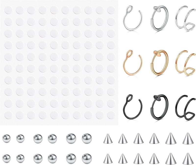 D.Bella Fake Nose Ring Hoop Fake Septum Fake Nose Stud Faux Piercing Nose Cuffs for Non Pierced Nose Magnetic Nose Jewelry for Women Men